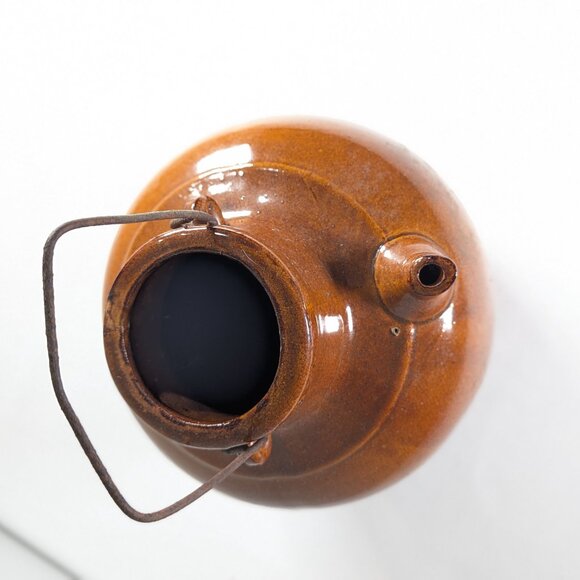 Vintage stoneware vinegar ewer, Brown glazed pottery oil jug - Picture 10 of 11